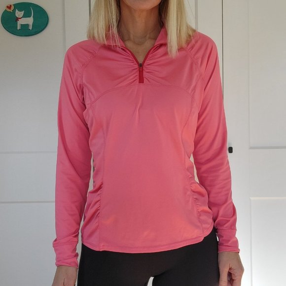 Athleta Tops - Athleta Intrepid / Fastest Track  1/4 Zip Long Sleeve Pink Red Size M